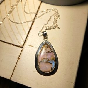 Polychrome Jade pendant and SS chain